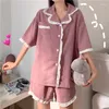 Vêtements de nuit pour femmes japonais été dames pyjama doux doux pyjama confortable à manches courtes femmes bord noir vêtements de maison col en v