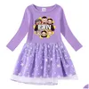 Robes De Fille Filles Fgteev 2021 Printemps Automne Robe Coton Imprimé Étoiles Et Lune Maille Fl Manches Princesse Dress.Vestidos Para Ninas Dhf2G