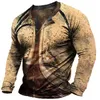 T-shirts pour hommes Vintage 3D Imprimer à manches longues en coton T Jesus Lion Graphic Top Vêtements surdimensionnés O-cou Casual Button 230217