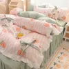 Sängkläder set prinsessan stil säng fyrdel set koreansk sängkläder täcke täcker tredelar bowknot quilt cover girl style fyrdelar sovrum set