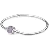 Bangle Original 925 Sterling Silver Blue Purple Fittling Barrel Clasp Snake Chain Armband för pärl Charm DIY -smycken 230216