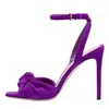 Sandales à talons hauts violets pour femmes, chaussures de gladiateur à nœud papillon, chaussures de soirée, été 2023