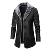 Men's Jackets Men Winter Long Thick Fleece PU Leather Jacket Mens Streetwear Casual Business Clothing Windproof Coat Outwear 230217