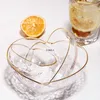 Plates Heart Shape Bowls And Cup Set Japanese Style Glod Rim Clear Glass Salad Oats Fruit Dessert Snack Dish Water Milk