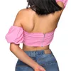 Kvinnors tankar Kvinnor Mode Off Axel Puff Sleeve Crop Top Lace-up Solid Color Tops för damer Sexig sommar kort tank Camisole