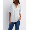 Kvinnors blusar skjortor Summer Autumn Casual V-Neck Chiffon Blus Top Camisa Feminina Long Sleeve Black White Ladies Shirt 230217