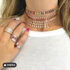 Choker Jankelly Cubic Zirconia Baguette Pulling Chain Halsband för kvinnor Justerbar längd Trendiga geometriska halsband