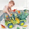 Action Toy Figure Dinosauri Auto di grandi dimensioni Trasporti Car Toy Cartoon Indominus Rex Jurassic World Simulation Aminal Giocattoli per bambini Regali di compleanno 230217