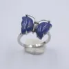 Ringos de cluster sólidos 925 Sterling Silver Ring O mais largo 14mm Butterfly Lapis Lazuli