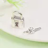 925 Sterling Silver Forever Love Lock & Key with Pink Cz Bead Fits European Pandora Style Jewelry Charm Bracelets