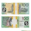 Gry nowatorskie Ruvince 50 Rozmiar Game Australian Dollar 5/10/20/50/100 AUD BANKNOTES Papier Kopia Fałszywe pieniądze Film Film Props upuść dhjcn