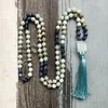 Pendentif Colliers 108 Perles de prière Collier Mala avec Clear Q-Artz Guru Stone Hommes Femmes Mode Pompon Cadeau Noué Amazonite Jewrly