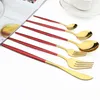 Zestawy zastaw obiadowych Red Gold Tutlery Zestaw lustra ze stali ze stali nierdzewnej 1PCS Dinner Nóż Cake Fork Coffee Spoon Flatware