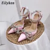 Dress Shoes Eilyken Style Glitter Rhinestones Silk Transparent Pumps Women Crystal Bowknot Satin High Heels 6.5CM Party Prom Stripper Shoes L230216