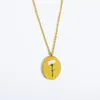 Ketten Zierliche 12-Monats-Geburtsblumen-Halskette für Frauen, Edelstahl, vergoldet, Blumen-Oval-Anhänger, Schlüsselbeinkette, Hochzeitsschmuck
