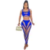 2023 Designer Summer Tracksuits Women Mesh Outfits Two Piece Set Sexy Tank Crop Top and Pants Matching Sets Sportswear See Through Clothes Wholesale items 9289