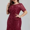 Party Dresses Women Plus Size Sequin Mesh Embrodery Mermaid Evening Dress Formal Short Sleeve Elegant Party Prom Clowns Long Dress 230217