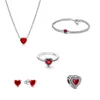 925 Sterling Silver Nytt mode för kvinnor Röd hjärtformad hängsmycke, halsband, örhängen med knappar, damring, DIY-smycken, nyårsfödelsedagspresent