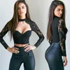 Women's Blouses Shirts Summer Fashion Women Sexy Cutout Long Sleeve Lace Shirt Tops Blouse Crop White Black 230217