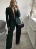 Pantalon de deux pièces Femme Femme Élégante Blazer Straight vert foncé Automne Femme solide Match Matching Set dames moyens moyens de taille 230216