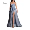 Casual Dresses Vintage Formal Dress Simple Evening Blue Strapless Gown Backless Prom Vestidos Elegant Clothing Outfits