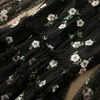 2023 Zwarte tule jurk met bloemenborduurwerk, lange mouwen, ronde hals, panelen, lange maxi, casual jurken S3F131624 Plus maat XXL