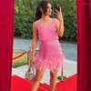 Casual Dresses Women Summer Sexy V-Neck Tank Backless Tassel Feathers Party Club Evening Mini Dress Pink Apricot White