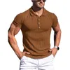 Herrpolos sommarpolo män solid rand fitness elasticitet kort ärm polo skjortor för män mode stativ krage mens skjortor 230217