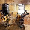 Decorative Objects Figurines Vintage Microphone Robot Lamp Play Guitar Desk LED Light Miniatures Crafts Lighting Office Home Decoration 230217
