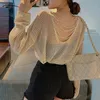 Women's Blouses 2023 Spring Long Sleeve Sweater Fashion Clothing Sweet Girl Sexy Backless Hollow Cross Pearl Knit Pullovers European Women