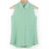 Kvinnors blusar skjortor Kvinnor Turned Chiffon Summer Shirt Blusas Femeninas Solid Vest Tops Loose Sleeveless Thin and Light 230217