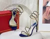 Fashion Rene Caovilla Sandals Margot Crystal Blue-Gold Sandal 105 High Heel обувь