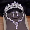 Bröllop smycken set underbara lila kristall brud för kvinnor silver färger tiaras örhängen halsband krona set mode 230216