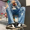 Herren Jeans Vintage Damen Herren Koreanische Denim Hosen Y2K Cltohes Streetwear Gedruckt Patchwork Männliche Baggy Jeans Gerade Hosen Für Männer 230217