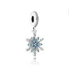 Sparkling Blue Snowflake Dangle Charm 925 Sterling Silver voor Pandora Women Sieraden Snake Ketting Bracelet ketting Making Accessoires Charms Set met originele doos