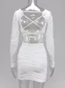 Casual Dresses Asia Double Layers Sexy Women Long Sleeve Club Backless Lace Up Ruched White Mini Bodycon Vestidos 230216