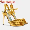 ドレスシューズgaoxiaojieスーパーハイヒール気質女性靴シックなセクシーなリボン織物プロムドレスサンダル10.5cmファッションパーティーハイヒールL230216
