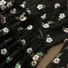 Robe longue en Tulle brodée de fleurs, noire, manches longues, col rond, panneaux, Maxi décontractée, S3F131624, grande taille XXL, 2023