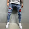 Jeans da uomo Jeans skinny elasticizzati dipinti da uomo Slim Fit strappati strappati con pieghe al ginocchio Pantaloni in denim Pantaloni casual di marca per Masculina 230217