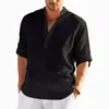 T-shirts voor heren linnen Lden met lange mouwen vaste kleur losse casual katoenen shirt plus size shirts mannen 230217