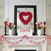 Decorative Flowers Valentine's Day Heart Shape Wreath Bowknot Love Door Wall Hanging Pendants Happy Valentine Party Decor For Home