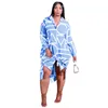 Plus Size Dresses Women Clothing Print Geometric Casual Irregular Shirt Dress Fall Long Sleeve Drop Wholesale