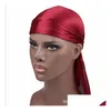 Bandanas durag mode mens satin durags bandana turban peruker 17 färger män silkeslen huvudkläder pannband pirat hatt hår tillbehör dro dhnx9