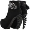 Dress Shoes LF80679 SHOW STORY Punk Vintage Rockabilly Black Strap Buckle High-top Bone Platform Ankle Boots