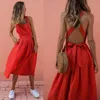 Casual jurken zomer sexy jurk bowknot dames backless cross -drawstring strandriem rode vintage zonsondergang dames boho femme gewaad 230217