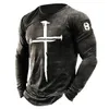 Herr t-shirts vintage Jesus 3d tryck t-shirt gata cool casual trend cross stil långärmad o-hals lös överdimensionerad pullover camiseta 230217