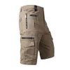 Mäns shorts Sommarmän Casual Cotton Cargo Shorts Overalls Lång längd Multi Pocket Hot Breeches Militär Capri Pants Man Tactical Short Z0216