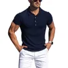 Herrpolos sommarpolo män solid rand fitness elasticitet kort ärm polo skjortor för män mode stativ krage mens skjortor 230217