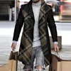 Misto lana da uomo Cappotto invernale in pile spesso per uomo Stampa a righe vintage Manica lunga allentata Colletto con risvolto Trench con bottoni Cappotti moda uomo 230217