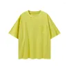 Erkekler Tişörtleri 2023Summer High Street T-Shirts Adam Düz Renk Deliği Cep Kısa Kollu Gevşek Vintage Sıradan Kenar Tees Tide